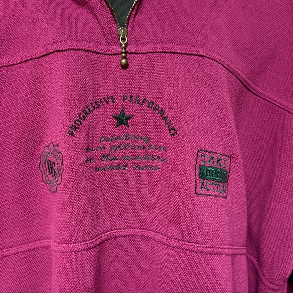 Vintage Bugle Boy Quarter Zip Sweatshirt Mens L XL Magenta 90s Y2K Pullover - Picture 4 of 9